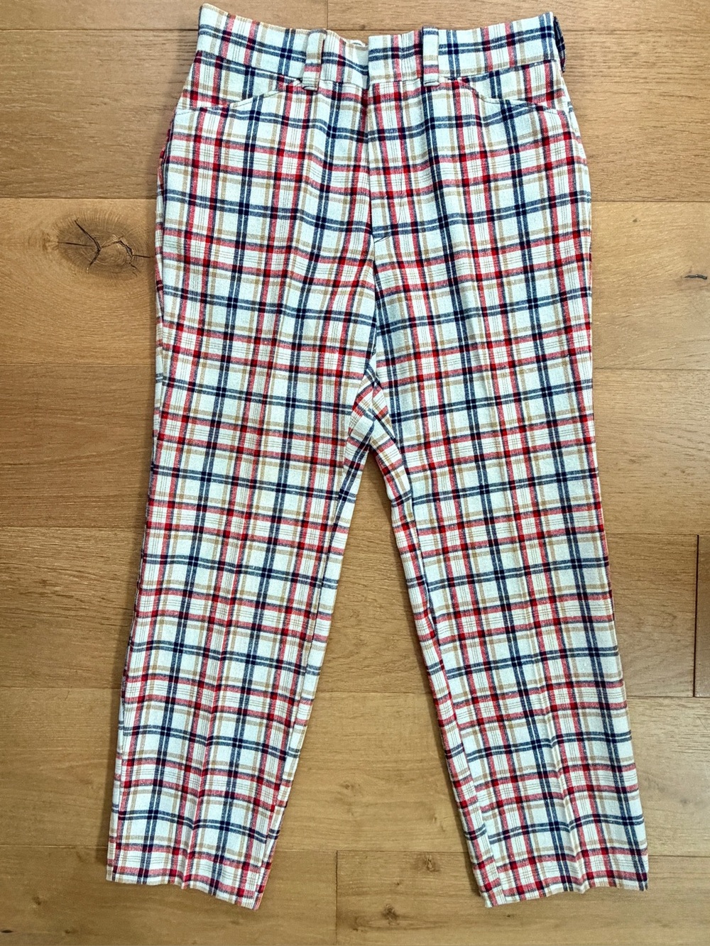 VTG 70s Levi Strauss Panatela Plaid Polyester Double Knit Disco Golf Pants 32x30